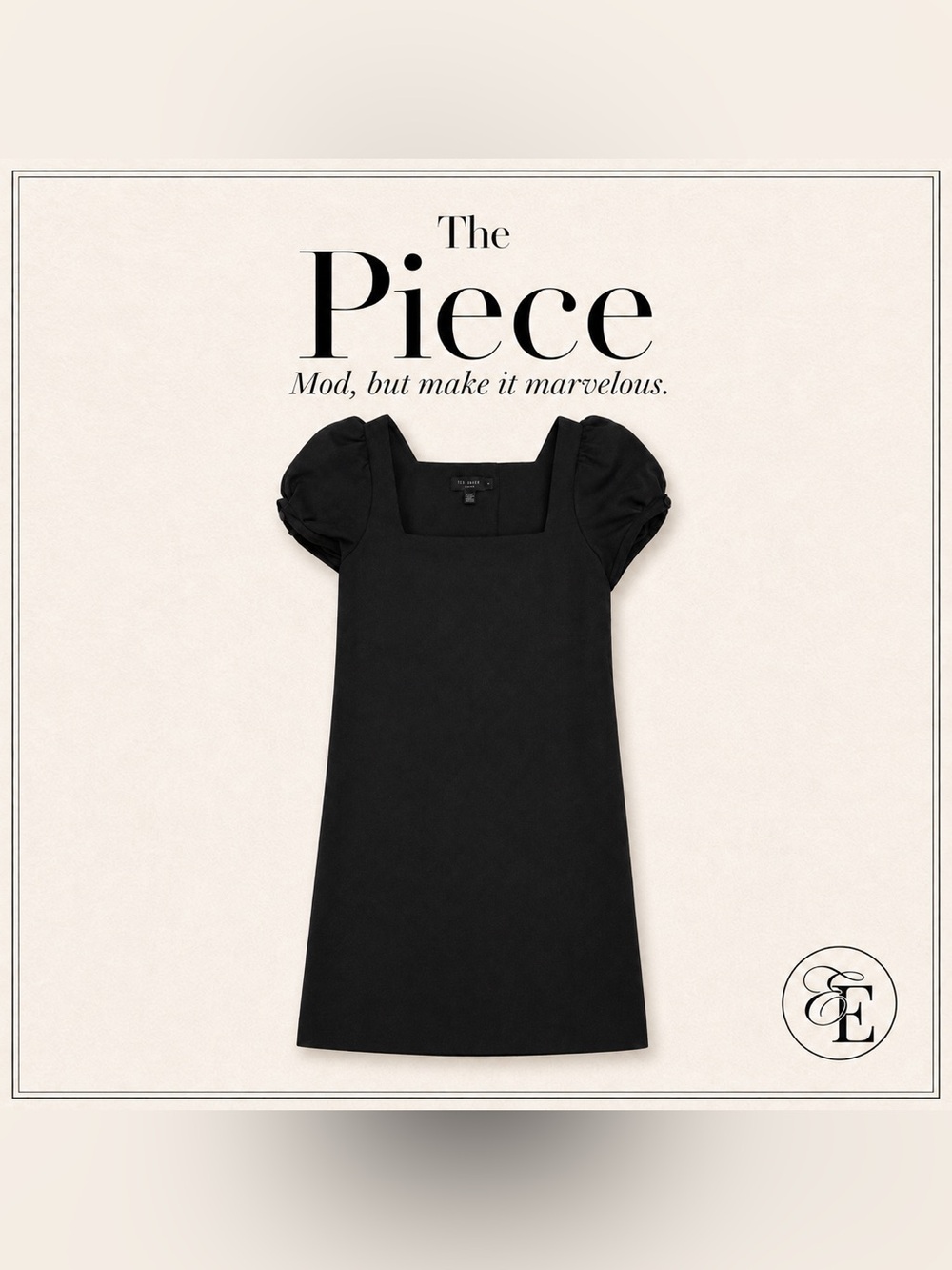 Ted Baker, Black Wool Puff Sleeve Shift Dress. Back Buttons Size 2